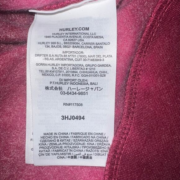NWT Maroon Pink Striped Tie Dye Hurley Palm Tree Hoodie  Cropped Size Large - Picture 10 of 11